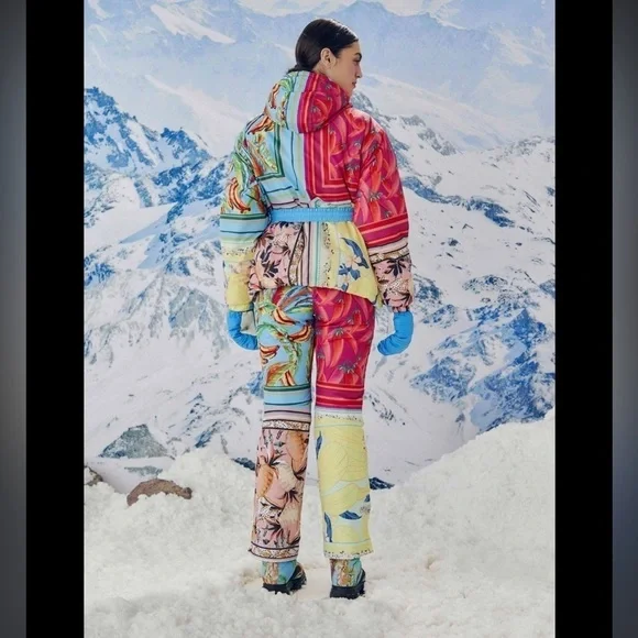 Farm Rio- NWT Multicolored Hooded Mix Scarves Printed Puffer Belted Ski Jacket - Picture 2 of 10